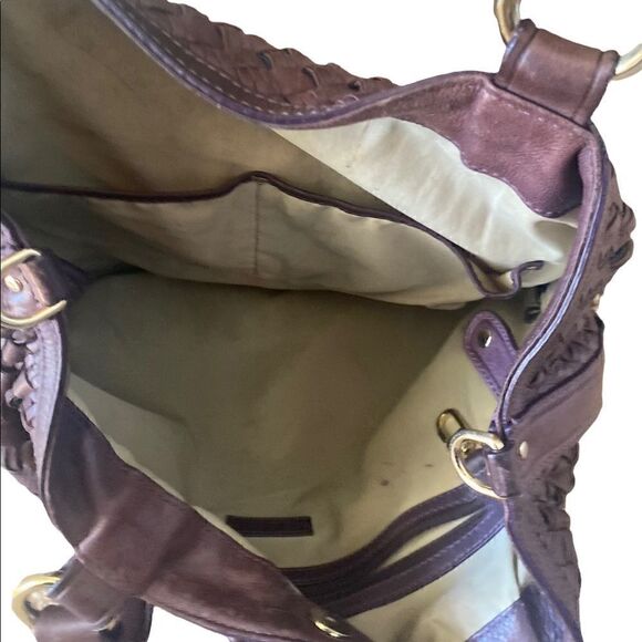 Cole Haan Genevieve Woven Leather Hobo Bag Brown Brass Hardware Shoulder Purse - Picture 8 of 9